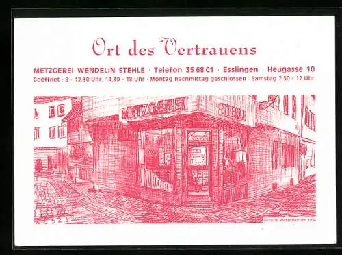 Vertreterkarte Esslingen, Metzerei Wendelin Stehle, Heugasse 10
