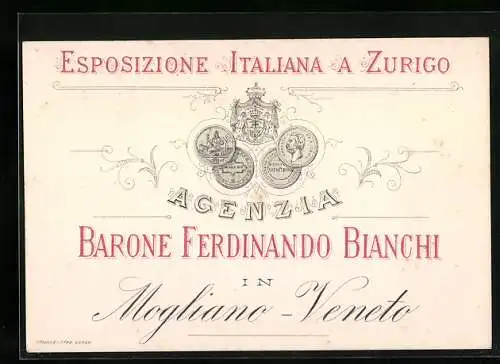 Vertreterkarte Mogliano, Esposizione Italiana, Barone Ferdinando Bianchi in Mogliano-Veneto