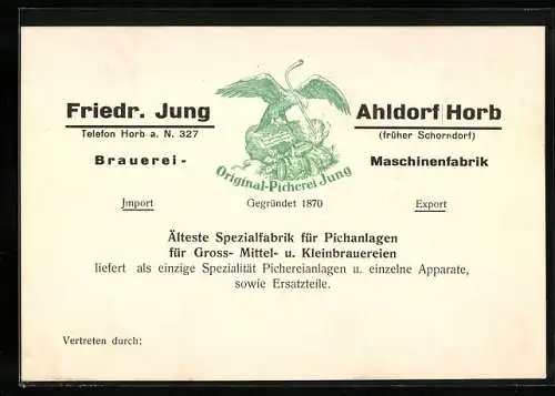 Vertreterkarte Ahldorf / Horb, Fried. Jung, Brauerei - Maschinenfabrik, Spezialfabrik für Pichanlagen