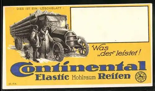 Vertreterkarte Continental, Elasit Hohlraum Reifen, LKW mit Holzstämmen