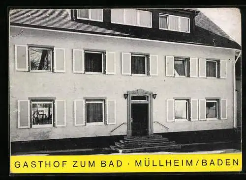 Vertreterkarte Müllheim / Baden, Gasthof zum Bad, Bdstrasse 40, Inh. L. Gründler, Blick auf den Gasthof