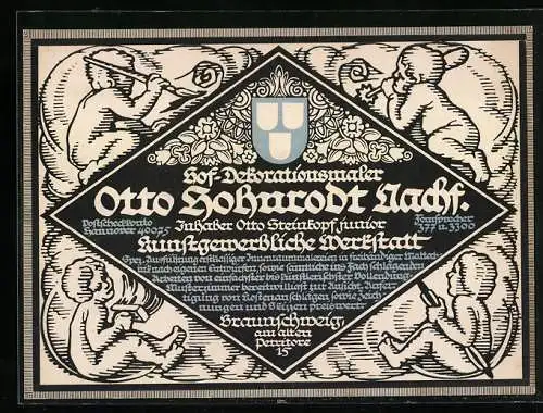 Vertreterkarte Braunschweig, Otto Hohnrodt Nachf., Hof-Dekorationsmaler, Inh. Otto Steinkopf jr., am alten Petritore 15