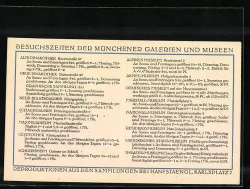 Vertreterkarte München, Franz Hanfstaenhl, Abt. Kunsthadlung, Karlsplatz 7