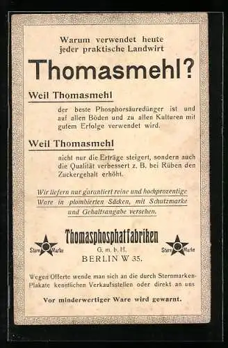 Vertreterkarte Berlin, Thomasphosphatfabriken GmbH, Thomasmehl