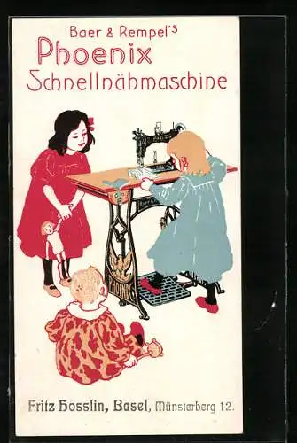 Vertreterkarte Basel, Phoenix-Schnellnähmaschinen, Fritz Hosslin, Münsterberg 12