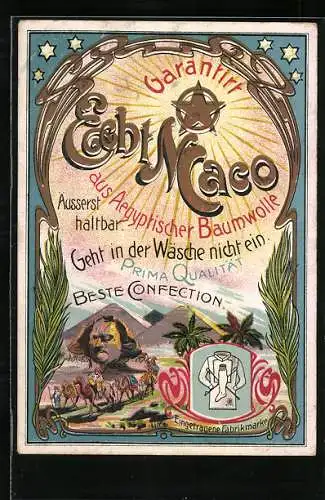 Vertreterkarte Echt Maco aus Aegyptischer Baumwolle, Prima Qualität, eingetragene Fabrikmarke