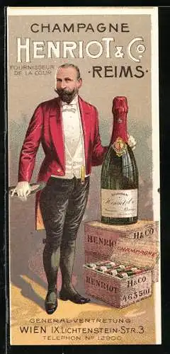 Vertreterkarte Reims, Henriot & Co., Champagne, General-Vertretung Wien, Lichtenstein-Str. 3
