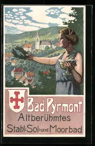 Vertreterkarte Bad Pyrmont, altberühmtes Stahl-Sol- und Moorbad