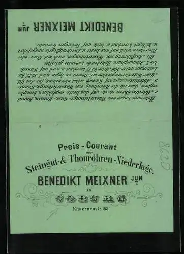 Vertreterkarte Coburg, Benedikt Meixner Jun., Steingut- & Thonröhren-Niederlage, Kasernenstrasse 165