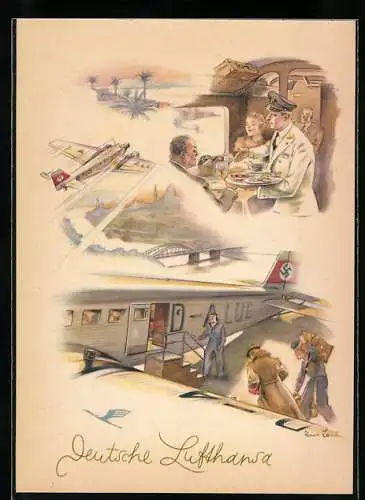 Vertreterkarte Deutsche Lufthansa, Propaganda, Flugzeug Kennung D-ALUE, 
