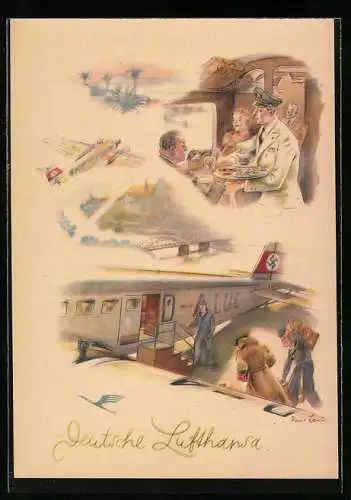 Vertreterkarte Deutsche Lufthansa, Propaganda, Flugzeug Kennung D-ALUE, 