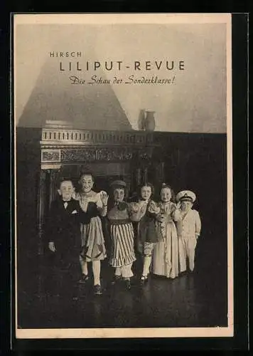 Vertreterkarte Hirsch Liliput Revue, die Schau der Sonderklasee, Kleinwüchsige
