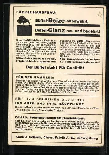 Vertreterkarte Ludwigsburg, Koch & Schenk, Chem. Fabrik A.G., Büffel Beize und Büffel Glanz, Mönnitarrie Indianer