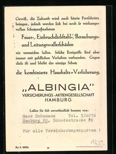 Vertreterkarte Hamburg, Albingia Versicherungs-Aktiengesellschaft, Haushalts-Versicherung, Schutz durch Fernsehen ?