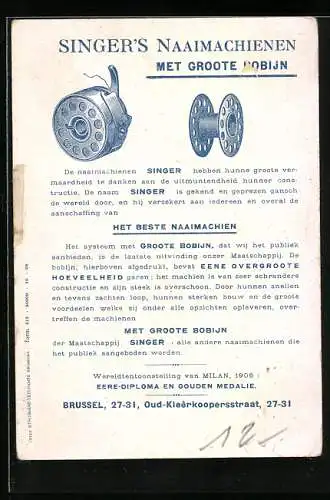 Vertreterkarte Brüssel, Singer`s Naaimachienen, met groote Bobyn, Nähmaschinen