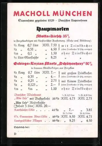 Vertreterkarte München, Mokka-Kirsch, Macholl München