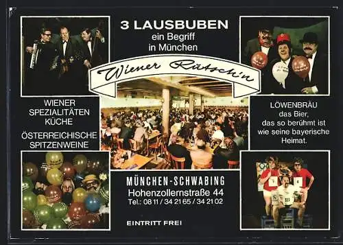 AK München-Schwabing, Gasthaus Wiener Rutsch`n, Hohenzollernstrasse 44, Unterhaltung mit den 3 Bobbys