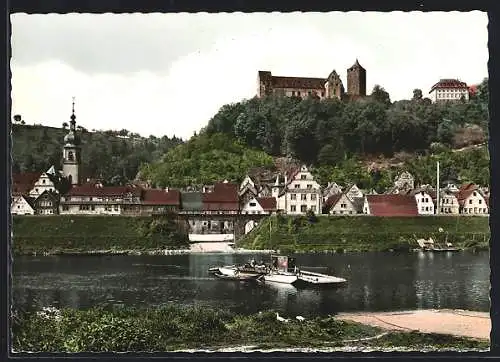 AK Rothenfels am Main, Teilansicht mit Burg und Booten