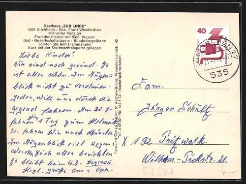 AK Kirchheim / Eifel, Gasthaus zur Linde, Ortsansicht