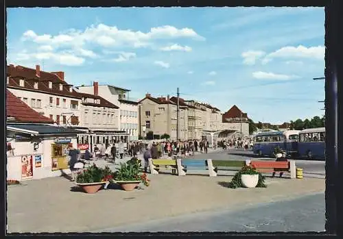 AK Siegburg, Wilhelmstrasse und Bus-Bahnhof, Strassenbahn