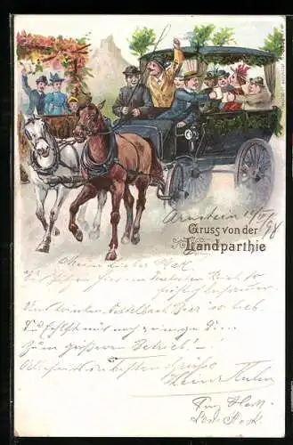AK Landparthie, Abfahrt in der Pferdekutsche