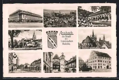 AK Ansbach, Schloss, Orangerie im Hofgarten, Herrieder Tor