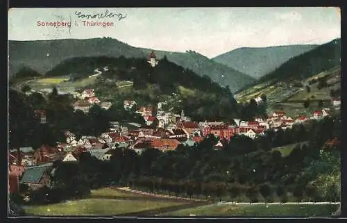 AK Sonneberg i. Thüringen, Teilansicht mit Schloss