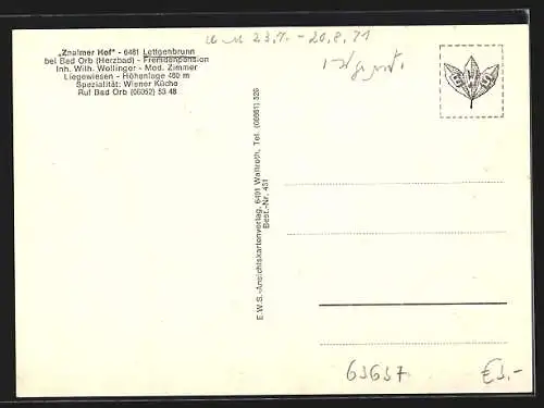 AK Lettgenbrunn b. Bad Orb, Znaimer Hof, Inh. Wilh. Wollinger