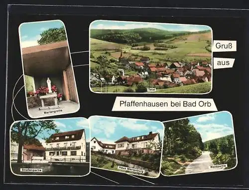 AK Pfaffenhausen b. Bad Orb, Haus Marienburg, Mariengrotte, Strassenpartie