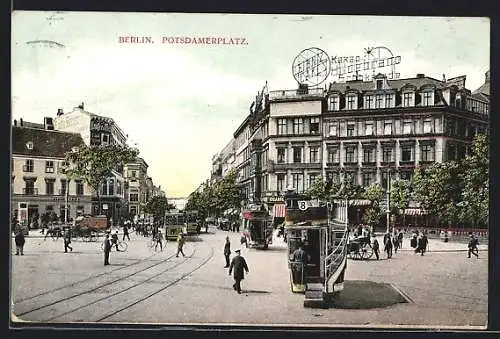 AK Berlin-Tiergarten, Strassenbahnen am Potsdamerplatz