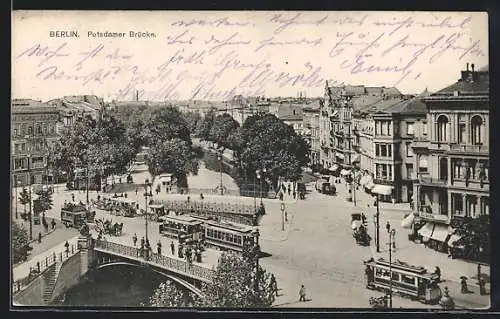 AK Berlin-Tiergarten, Strassenbahn auf Potsdamer Brücke, Ecke Königin-Augusta-Strasse