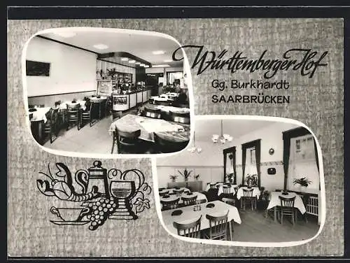 AK Saarbrücken, Das Restaurant Württemberger Hof, Gaststube und Barbereich, Mainzerstr. 107