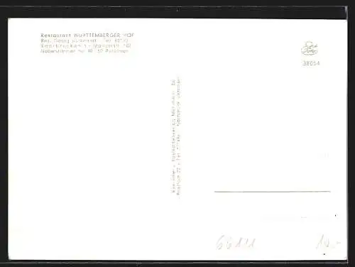 AK Saarbrücken, Das Restaurant Württemberger Hof, Gaststube und Barbereich, Mainzerstr. 107