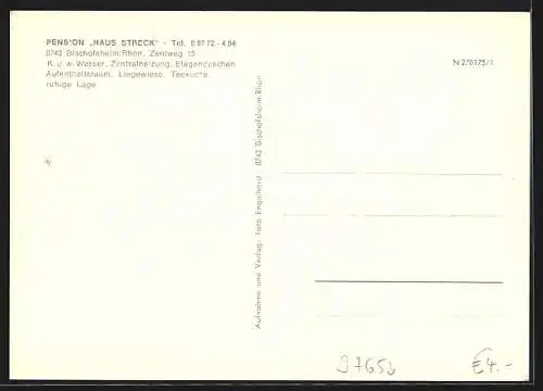 AK Bischofsheim /Rhön, Pension Haus Streck, mit Gaststube, Zentweg 15