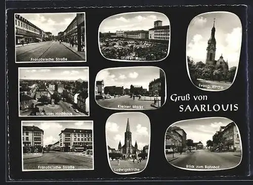 AK Saarlouis, Französische Strasse, Blick zum Bahnhof