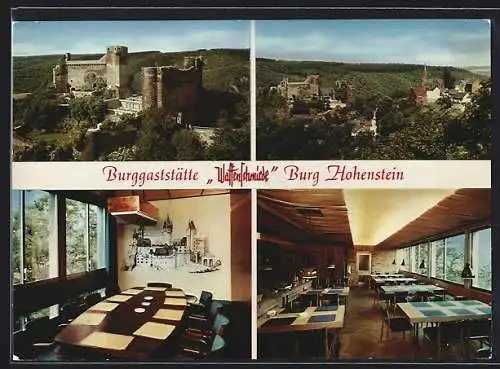AK Hohenstein / Taunus, Die Burggaststätte Waffenschmiede in der Burg Hohenstein, Speisesaal
