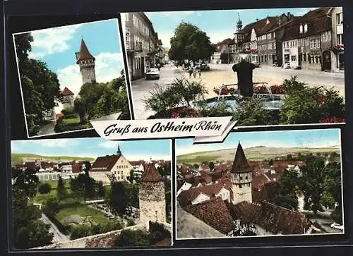 AK Ostheim /Rhön, Die Burg, Brunnen an der Promenade