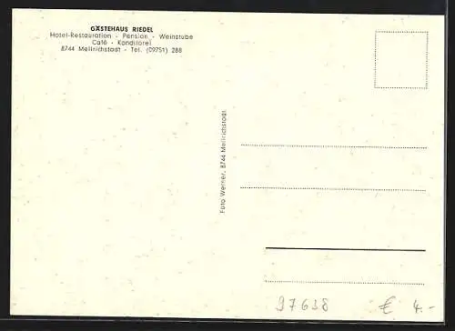 AK Mellrichstadt, Gästehaus Riedel, Aussen- u. Innenansichten