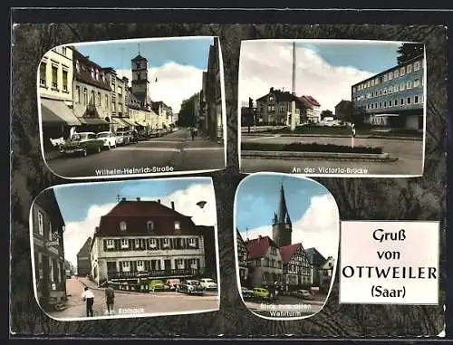 AK Ottweiler /Saar, Blick zum Wehrturm, Rathaus, Wilhelm-Heinrich-Strasse, Victoria-Brücke