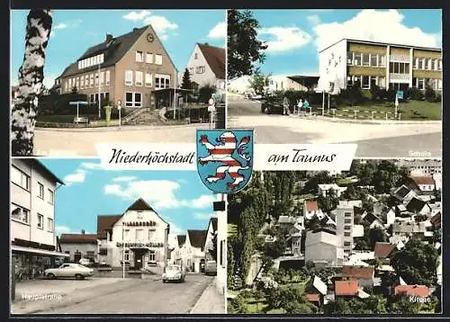 AK Niederhöchstadt am Taunus, Hauptstrasse, Rathaus, Schule