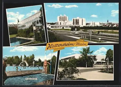 AK Hattersheim /Main, Schwimmbad, Sporthalle, Autobahn