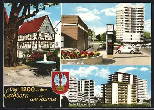 AK Eschborn am Taunus, Berliner Strasse mit Hochhaus, Lübecker Strasse