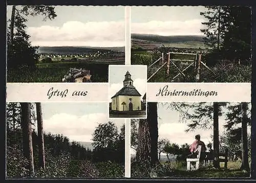 AK Hintermeilingen, Kirche, Rastplatz im Wald, Ortsansicht