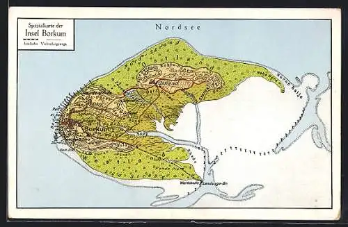 AK Borkum, Spezialkarte der Insel mit Strecke der Inselbahn