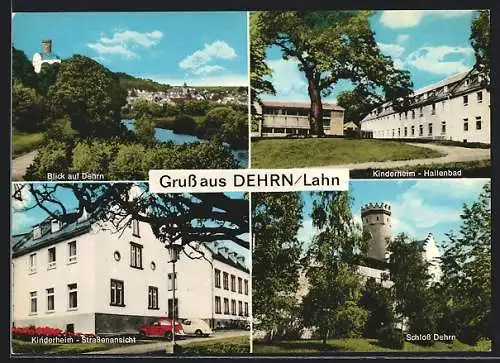 AK Dehrn /Lahn, Strassenansicht vom Kinderheim, Hallenbad, Schloss