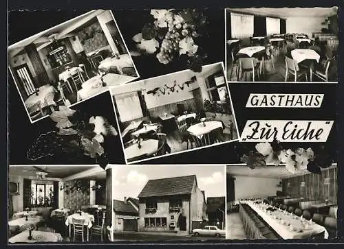 AK Osthofen /Rhh., Das Gasthaus Zur Eiche, mit Innenansichten, Friedrich-Ebert-Str. 103