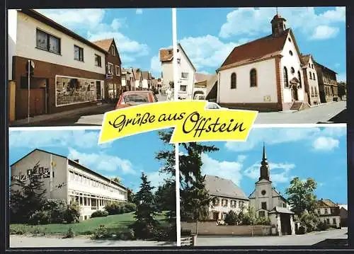 AK Offstein, Gemischtwarenladen, kleine Kapelle, Blick zur Kirche