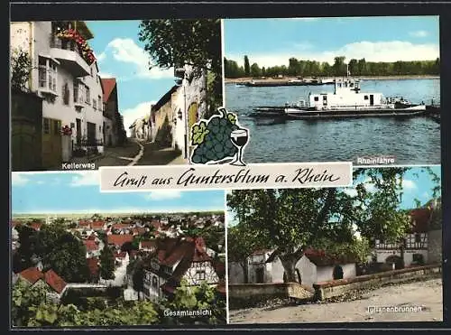 AK Guntersblum a. Rhein, Kellerweg, Rheinfähre, Julianenbrücke