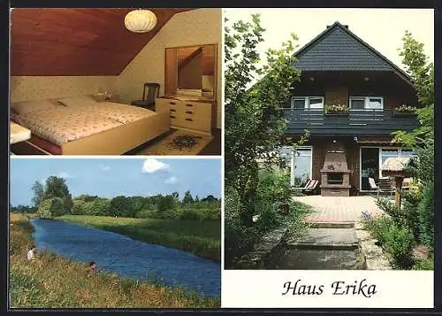 AK Apen, Die Pension Haus Erika, mit Schlafzimmer, An der Wiek 42, Inh. Erika Elbers, Flusspartie