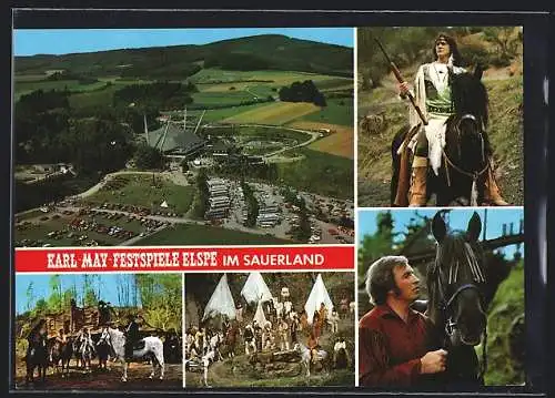 AK Elspe im Sauerland, Szenen aus den Karl-May-Festspielen, Luftaufnahme